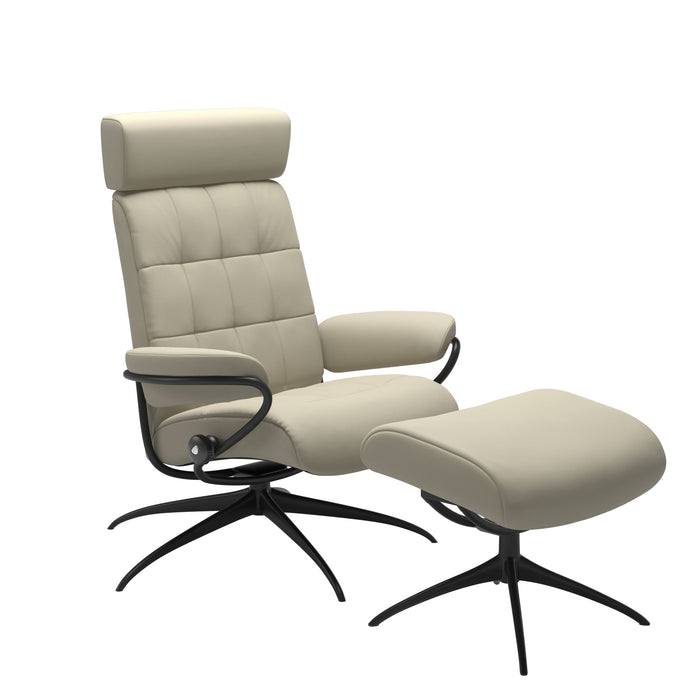 Stressless® London Star Adjustable Headrest Chair with Ottoman