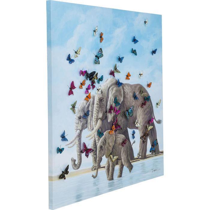 Home Decor Wall Art Picture Touched Elefants with Butterflies 120x120