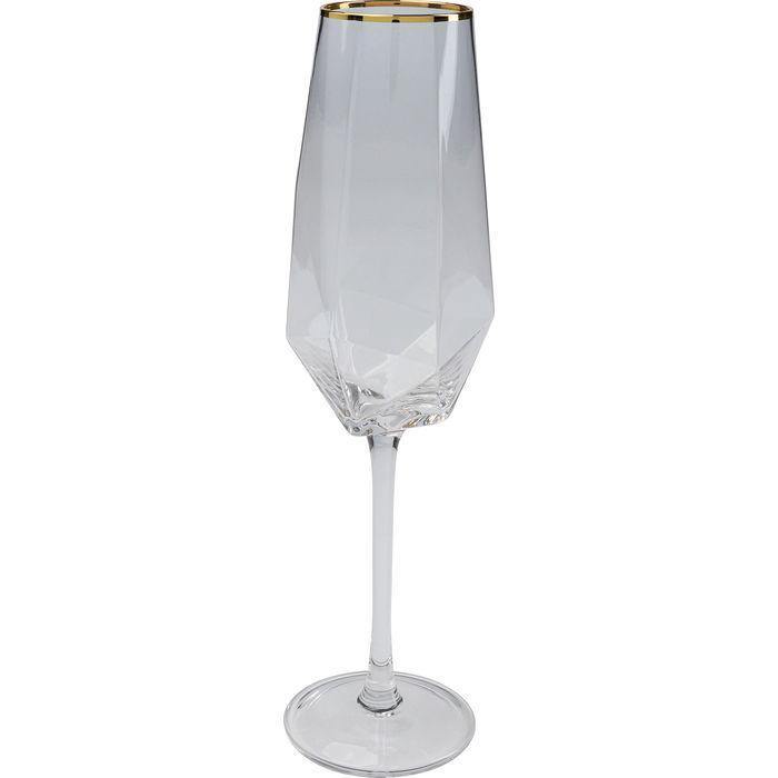 Kitchen Tableware Champagne Glass Diamond Gold Rim