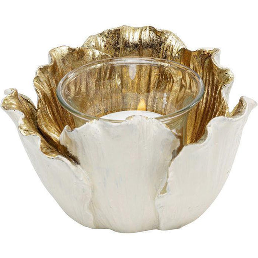 Sculptures Home Decor Tealight Holder Flower Bloom Creme Gold Ø10