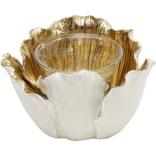 Sculptures Home Decor Tealight Holder Flower Bloom Creme Gold Ø10