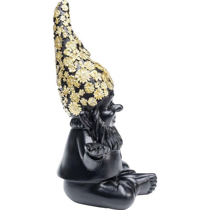 Sculptures Home Decor Deco Figurine Gnome Meditation Black Gold 19cm