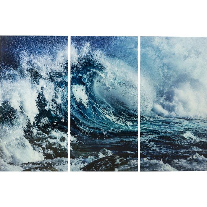 Home Decor Wall Art Picture Glass Triptychon Wave 240x160cm (3/Set)