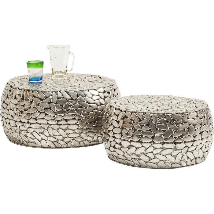 Living Room Furniture Coffee Tables Coffee Table Pebbles Deluxe Silver (2/Set)