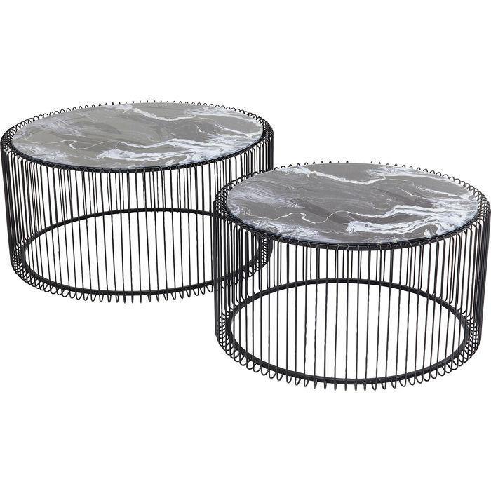 Living Room Furniture Coffee Tables Coffee Table Wire Glass Marble Black (2/Set)